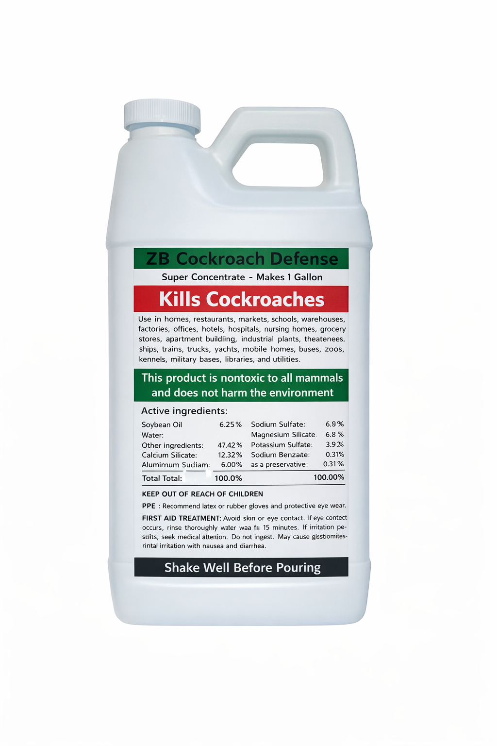 ZeroBugs Cockroach Defense Super Concentrate 64 oz bottle label